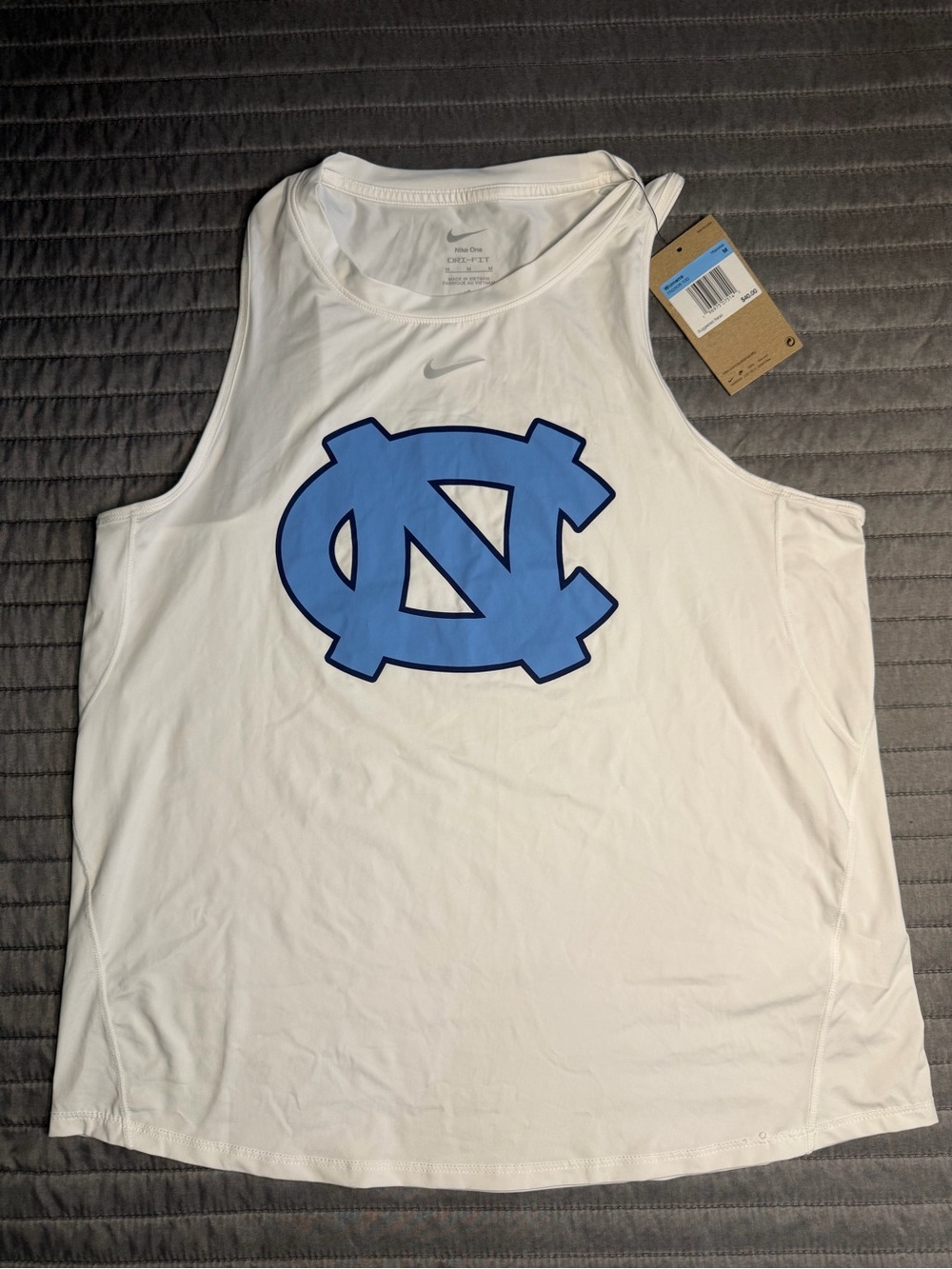 Women’s Nike White Dri-FIT Athletic tank with Grey Swoosh UNC- Chapel Hill : M